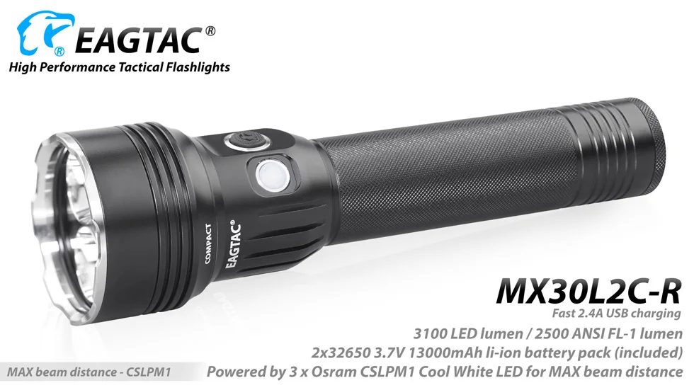 EAGTAC MX30LC2CR светодиодный фонарик тройной Osram CSLPM1 801 ярдов длинный бросок 32650 аккумулятор 13000 мАч USB Перезаряжаемый