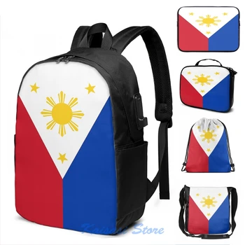 

Funny Graphic print Philippines Flag USB Charge Backpack men School bags Women bag Travel laptop bag