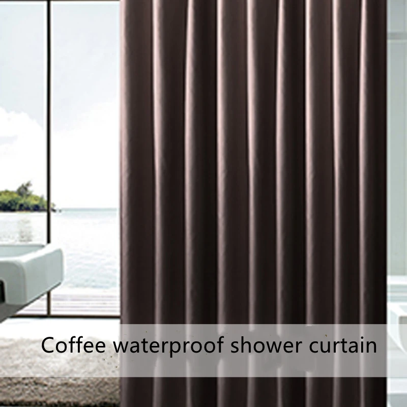 Waterproof Anti-Mold Solid Color Shower Curtain with Hooks - Grey Beige