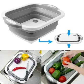 

Foldable Cutting Board Chopping Blocks Tool Silicone Drain Cutting Board Basket Dish Tub With Draining Plug Fruit Washing Basket