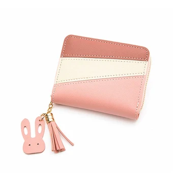 

New Ladies Short Wallet Stitching Contrast Color Female Purse Clutch Tassel Zipper Multi-card Position Purse