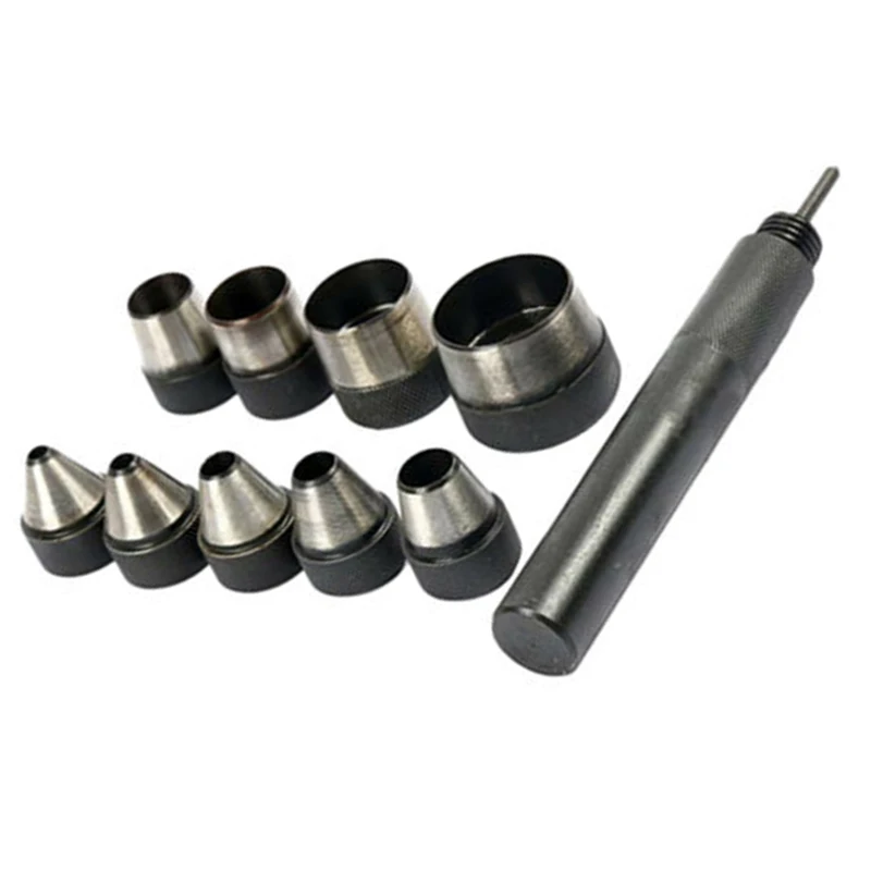 

10 Pcs Interchangeable Hollow Hole Punch Set With Handle Heavy Duty Punch Lot