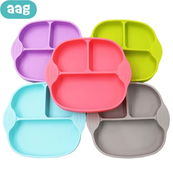 

AAG Silicone Children Dishes Plates Foldable Baby Food Feeding Tableware Child Plate With Suction Cup Baby Learning Sucker Bowl