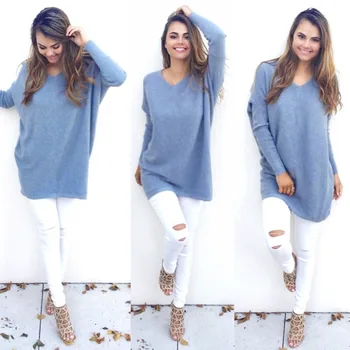 

2019 Autumn Winter Europe And The United States Fashion V-Neck Long-Sleeved Women'S Sweater Knitted Long Top Sweaters