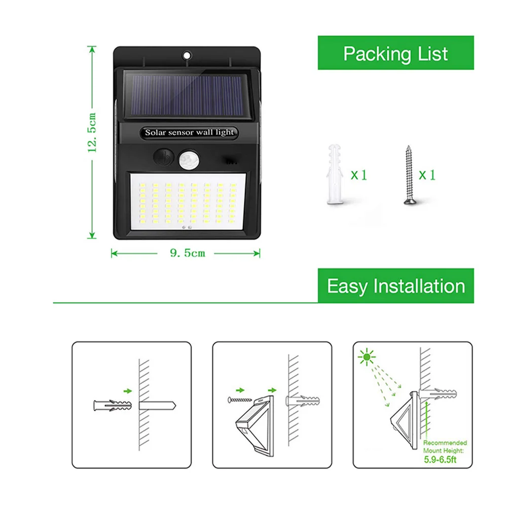 Новейший 100 светодиодный светильник на солнечной батарее для сада, открытый водонепроницаемый PIR инфракрасный датчик движения, настенный светильник с дистанционным управлением