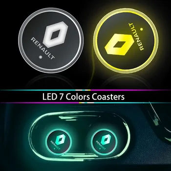 

Car Luminescent Cup Pad Auto Logo LED Light Mat for Renault Koleos Logan Clio Laguna Megane 2 3 Duster Captur Accessories Goods