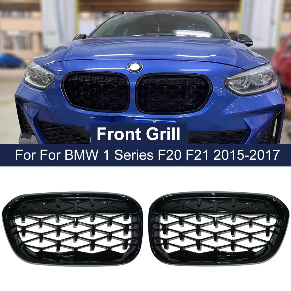 

2PCS Diamond Kidney Racing Grille For BMW 1 Series F20 F21 LCI 2016-2017 Meteor Grill Car Front Bumper Replacement Accessories