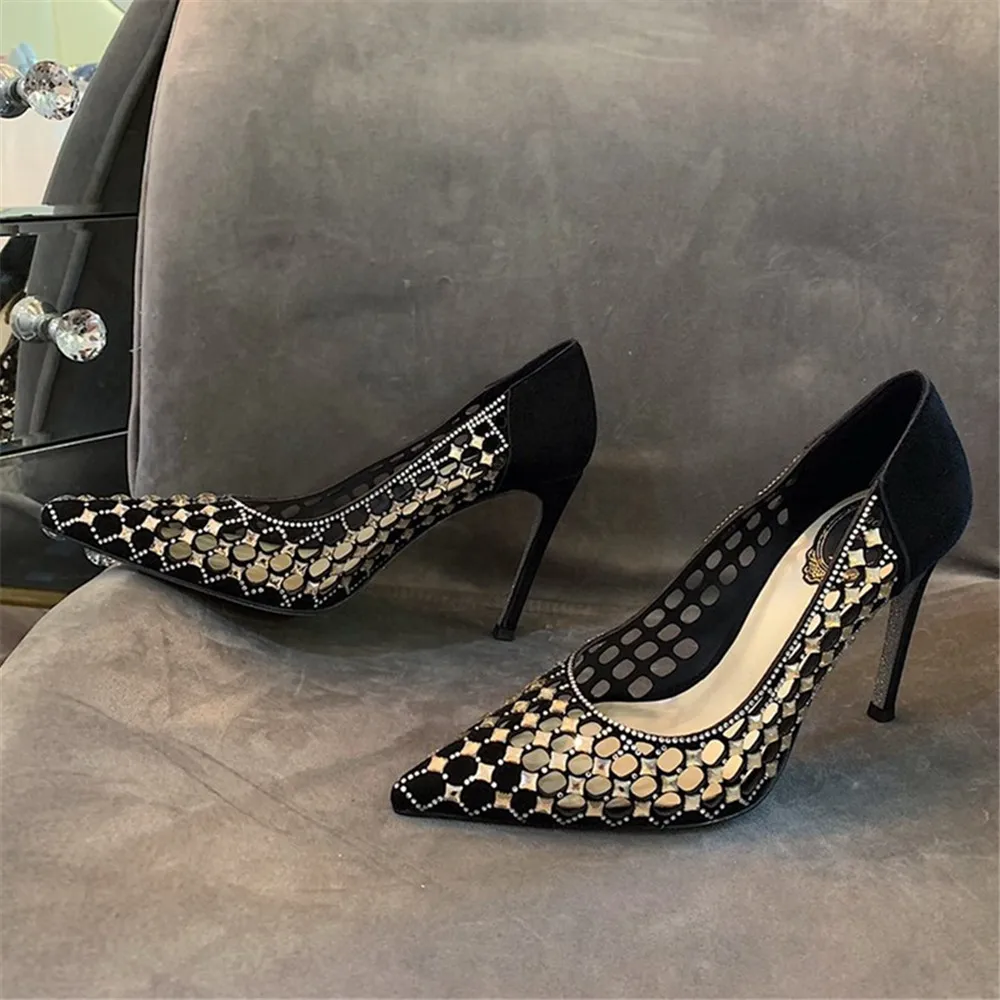 

Spring and summer single shoes stiletto pointed shoes high heel party shoes sexy rhinestone hole shoes nightclub shoes fashion