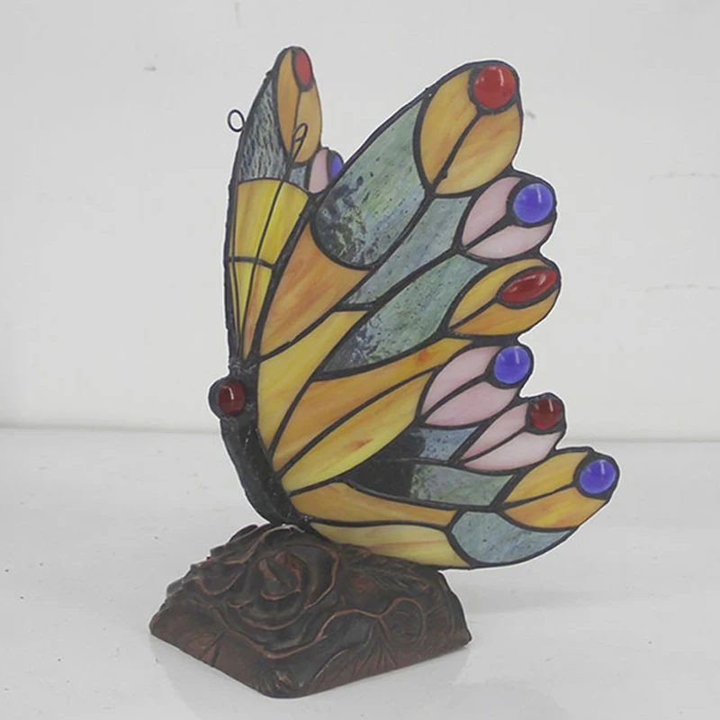 

SGROW Hand-made Indoor Lighting Fixtures Butterfly Stained Glass Desk Lamp European Style Table Lights for Bedroom Dining Room