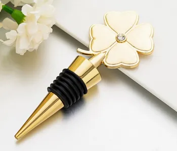 

(20 Pieces/lot) Wedding celebration gift of Four-leaf Clover Wine Bottle Stopper Party Favors For Gold Wedding souvenirs