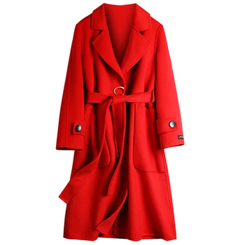 

100% Wool women coat new spring 2020 C word hidden-interlocking double-sided cashmere coat female high-end long black coat