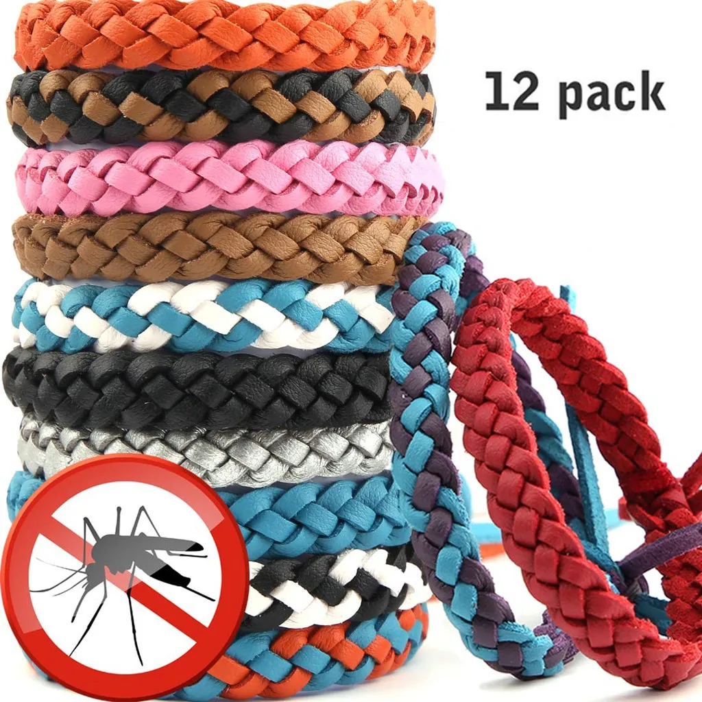Комаров Репеллент Браслет 12 пакет многоразовый кожаный регулируемый ремешок с репелентом от комаров для детей комаров убийца# WS