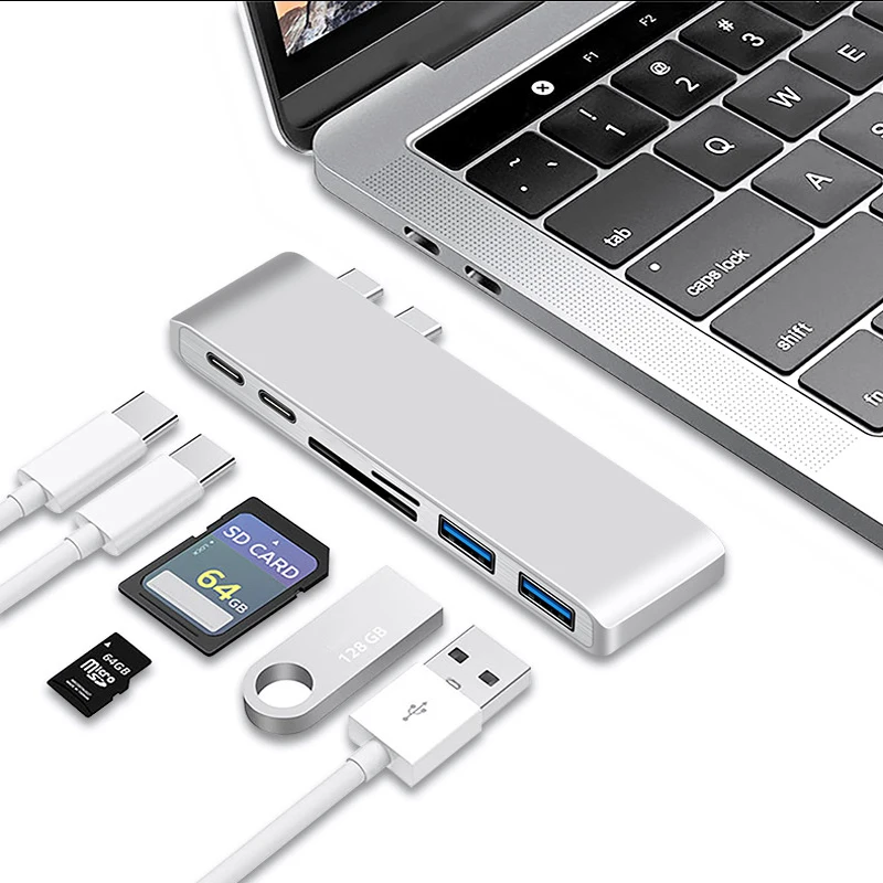 Ajiuyu USB 3,1 USB-C концентратор Мини DP адаптер 4K Thunderbolt 3 USB C с TF SD считыватель SSD слот PD для MacBook Pro/Air док-порт - Цвет: 6 in 1 USB and TF