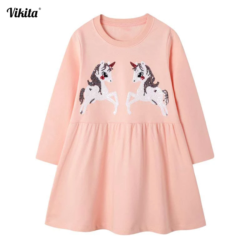VIKITA/Брендовое платье для девочек; Детские платья с длинными рукавами в стиле «Единорог»; платья для малышей с героями мультфильмов; Vestidos; Детские платья на осень-зиму