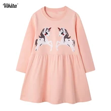 VIKITA/Брендовое платье для девочек; Детские платья с длинными рукавами в стиле «Единорог»; платья для малышей с героями мультфильмов; Vestidos; Детские платья на осень-зиму