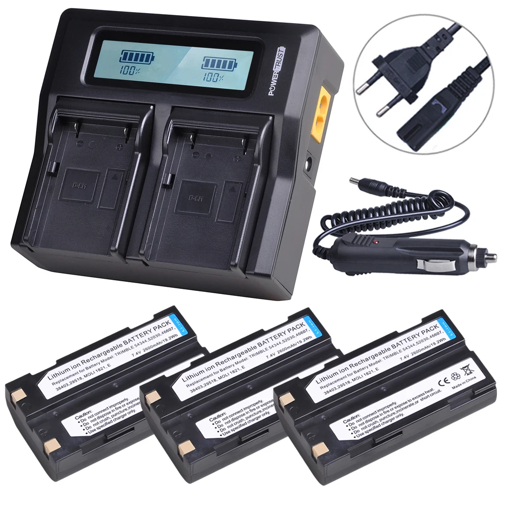 3Pc 7.4V 2600Mah 54344 Batterij Akku + Lader Voor Pentax D LI1 Trimble