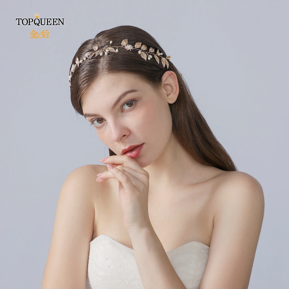 TOPQUEEN HP110 свадебная тиара свадебный головной убор Золотая свадебная повязка для волос Свадебные аксессуары для волос свадебный головной убор Свадебная повязка на голову