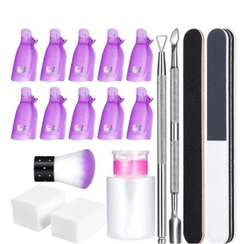 

Nail Polish Remover Tool Set with Nail Clips Pads Brushes Nail File Grits Nail Removal Set Polishing Strip Dust Brush Supplies