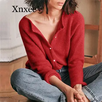 

Knitted Cardigan V-neck Long Sleeve sweater Women Winter Simple Solid Straight Bottom Clothing Loose Solid Cardigan Top