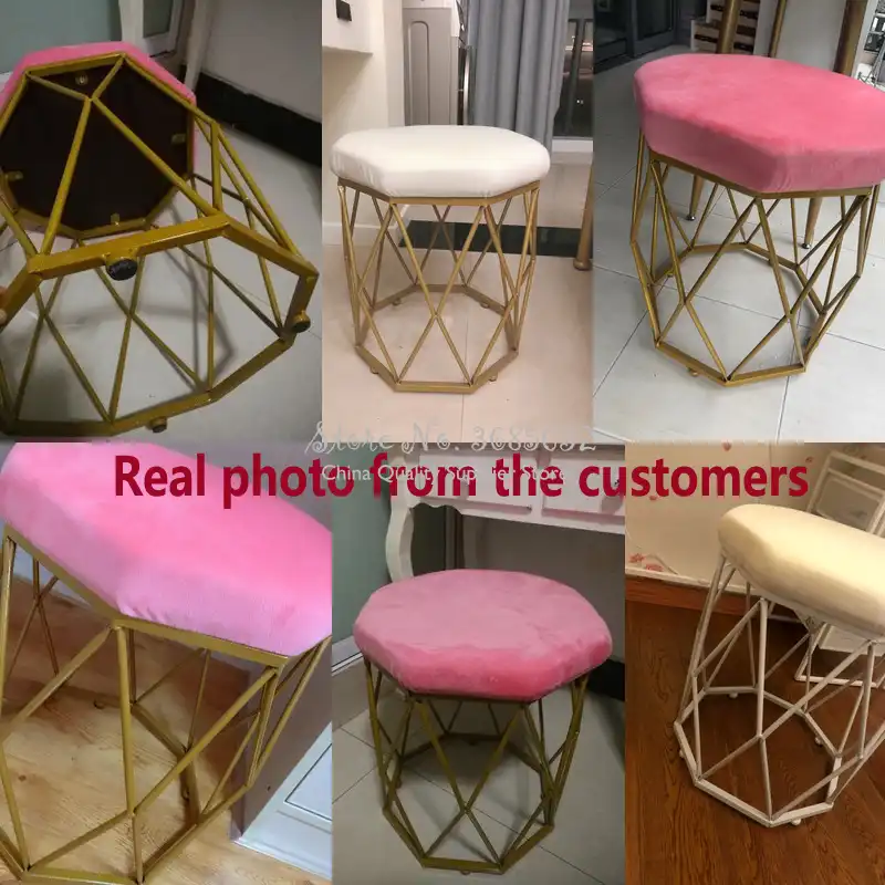 Luxurious Makeup Stool Dressing Stools with Golden Iron Leg Pouf