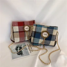 Холщовая клетчатая сумка женская летняя новая стильная модная Корейская Стильная Милая универсальная сумка через плечо на цепочке