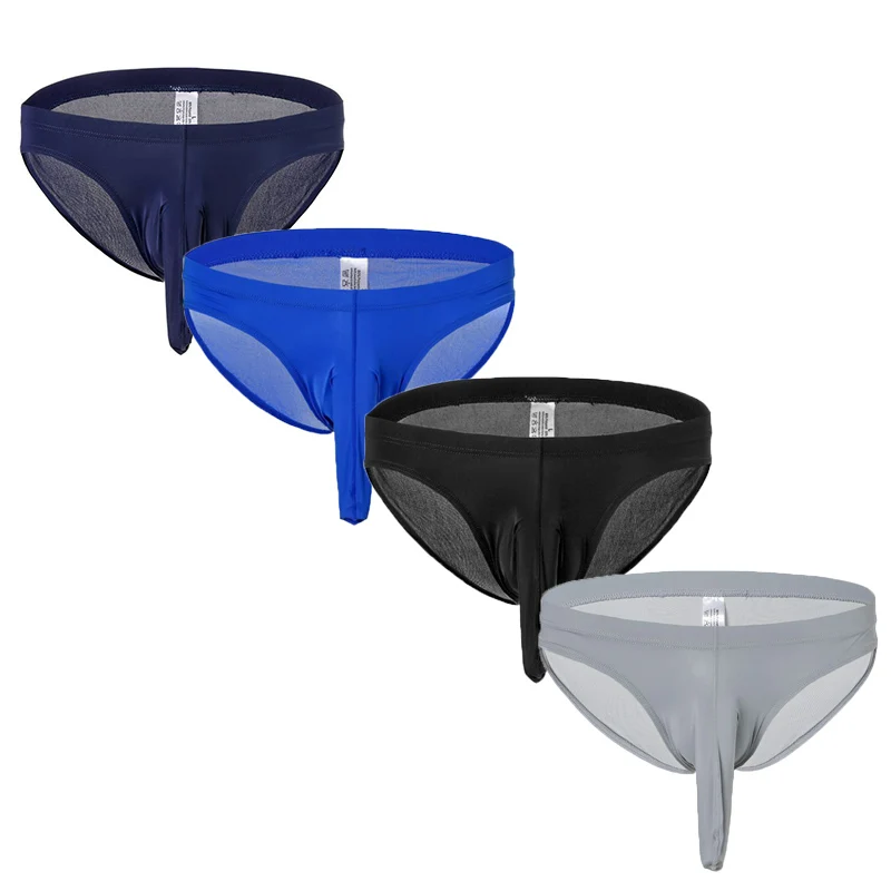

4PCS/Lots Mens Underwear Slip Homme Elephant Nose Pouch Ice Silk Panties Sheer Sexy Briefs Ropa Interior Hombre Shorts Tanga 2XL