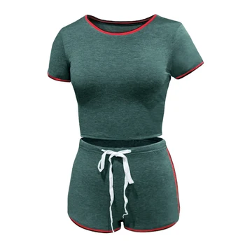 

Women Two Piece Set Sports Suit Lady Splits 2 Piece Casual Suit Set Round Neck Female T-shirt and Shorts for Summer JL