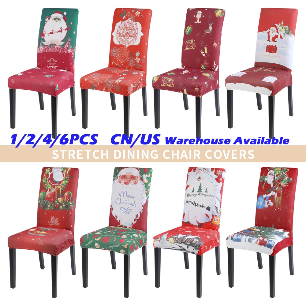 

1/2/4/6pcs Christmas Chair Cover Big Elastic Seat Chair Covers Xmas Stretch High Back Slipcovers For 2021 New Year Banquet Party