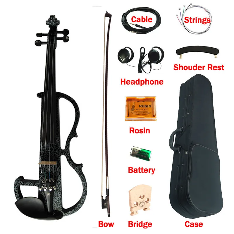 Advanced Electric Art Violin Black Colored Solid Wood Ebony Fittings Violino 4/4 Music Instruments w/ with Case Bow rosin string