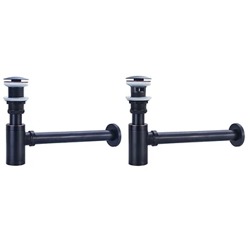 

Basin Bottle Trap Metal Bathroom Sink Siphon Drains with Drain Black P-Trap Pipe Waste with Overflow