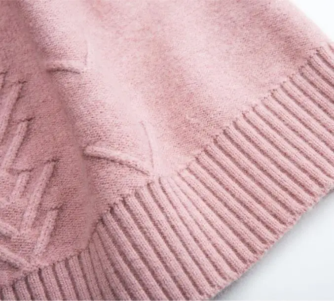 Soft Cozy Cashmere Cotton Blend Embossing Pullover Sweater Autumn Winter Women Clothes Basic Jumper Pull Femme Pink Sweater