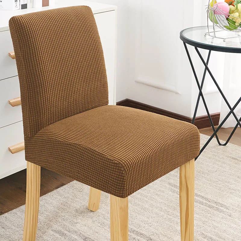 Шоколад Крышка обеденного стула Slipcover стрейч Утолщаются жаккардовые спандекс толстые кукурузные зерна для столовой низкая короткая задняя накидка для сиденья - Цвет: Шоколад