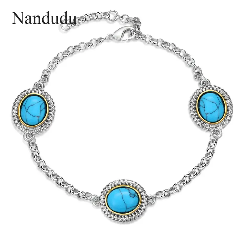 Nandudu Новое поступление античный серебряный цветной браслет и браслет с винтажным камнем женские свадебные ювелирные изделия браслеты аксессуары B1158
