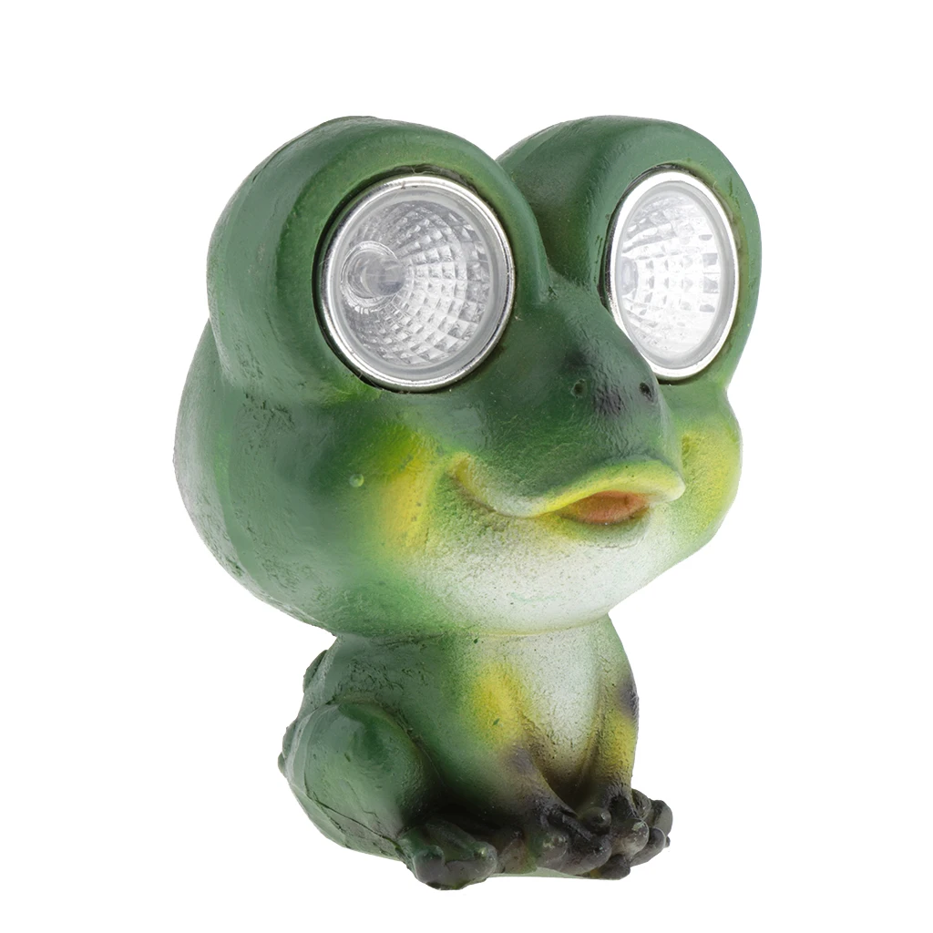 Green Frog Statue with Solar Light Eyes for Home Outdoor Decorations