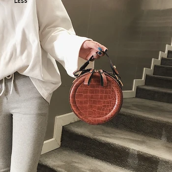 

Vintage Stone Pattern PU Leather 2019 Round Crossbody Bags For Women New Small Purses and Handbags Ladies Travel Shoulder Bag