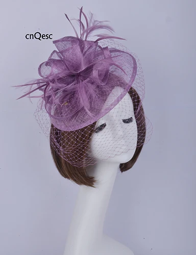Purple Королевский цвет синий, черный; Большие размеры 34–43 женские торжественное платье шляпа синамей перо для головного убора свдебные аксессуары для волос для душа для матери невесты - Цвет: Purple