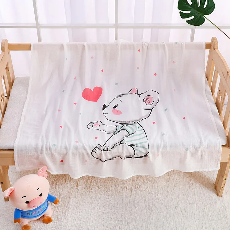 1Pc100% хлопок Олень Кролик печати пеленать муслиновые одеяла для новорожденных постельные принадлежности банное полотенце для новорожденного марлевая пеленка одеяло