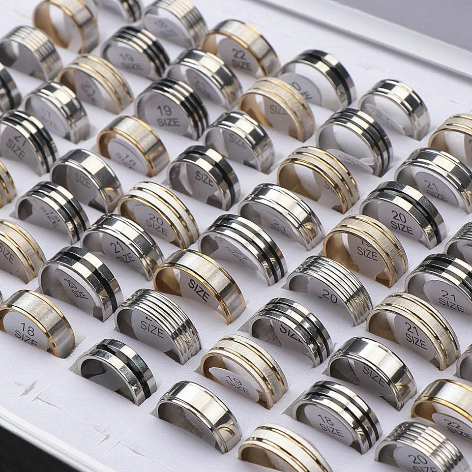 20 Pz/lotto Moda Venature Del Legno Anelli In Acciaio Inossidabile Per Le Donne Maschio Qualà Gioielli Di Fidanzamento Accessori Per Feste - Foto 8