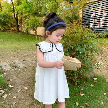 

Summer New Arrival korean style cotton all-match princess sleeveless dress with embroidered collar for cute sweet baby girls