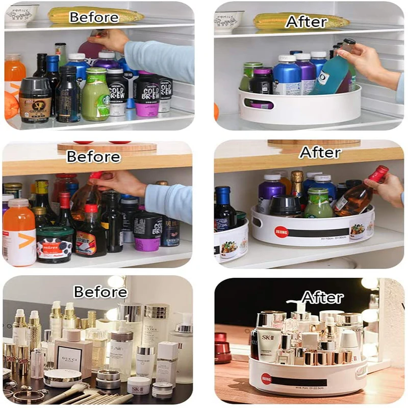 Plastic Lazy Rotating Storage Container-Non-Slip 9" & 12" Rotating Organizer tray for Kitchen Pantry, Cabinet, Bathroom