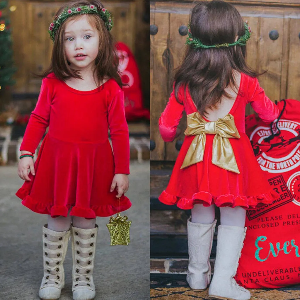 Платье для маленьких девочек vestido Infantil Menina فساتين اطفال цвет-красный, подарок к Рождеству одноцветное бархатное платье принцессы с бантом; детское платье праздничное платье свадебное платье Z4
