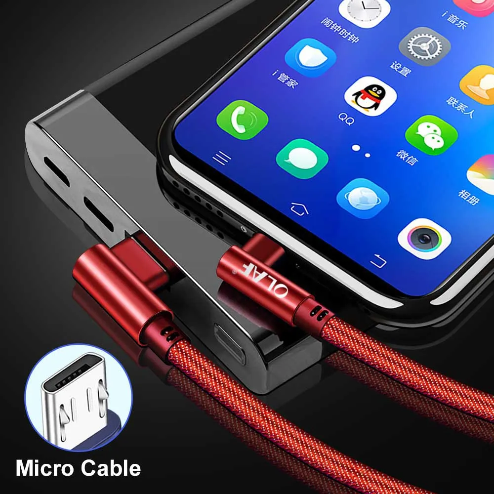 Олаф 90 градусов микро usb кабель 2 м Быстрая зарядка кабель микро usb телефон зарядный шнур для samsung Xiaomi huawei провод для зарядки - Цвет: Red micro cable