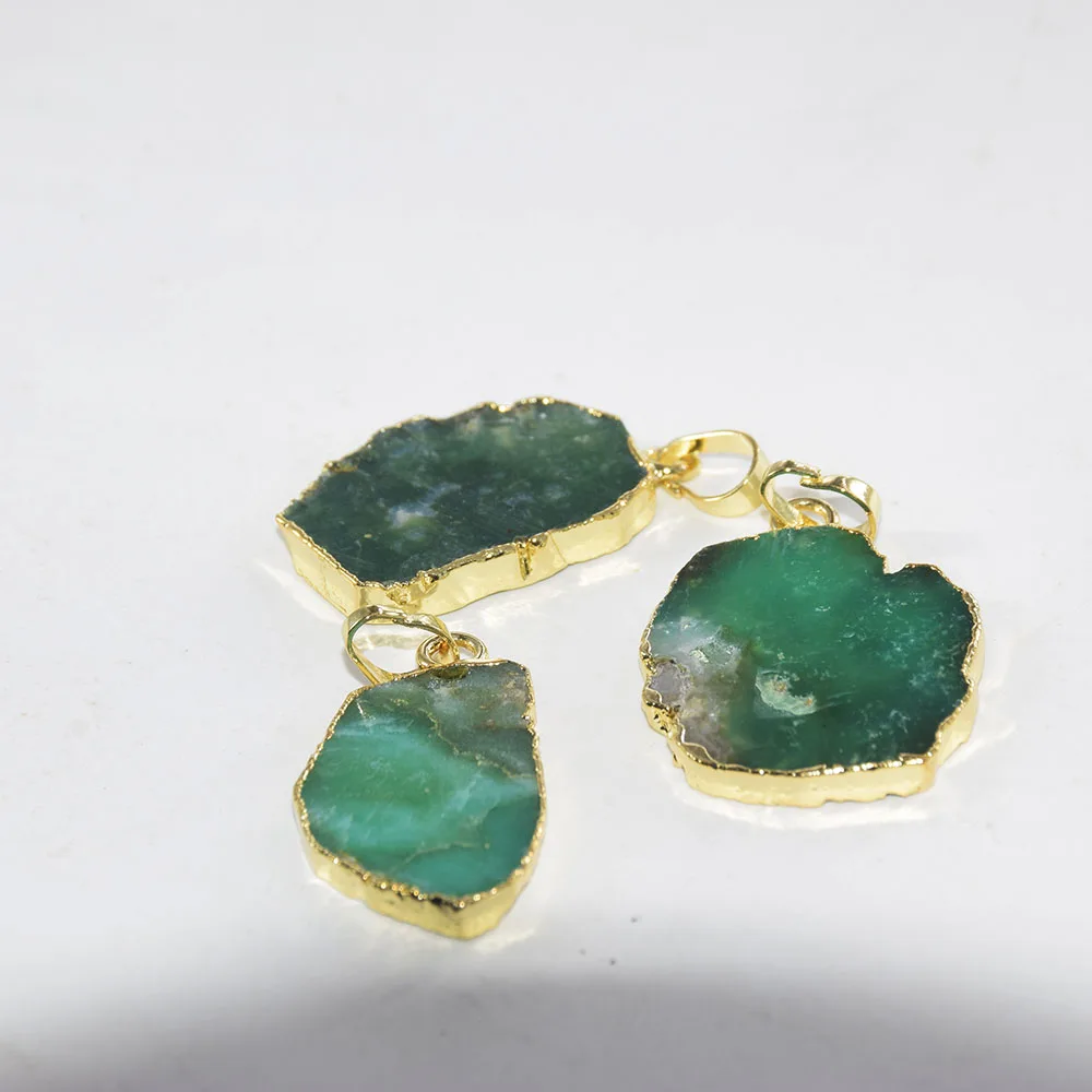 Натуральный срез сырой Chrysoprase необычный кулон женский большой золотой ободок плиты зеленый Австралийский камень кулон для женщин