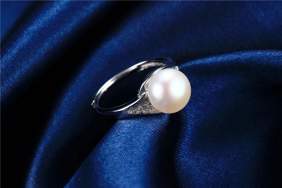 High luster AAAA 9mm natural freshwater pearl ring for women gift, 925 sterling silver women adjustable jewelry ring