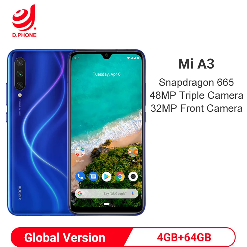 Global Version Xiaomi MI A3 4GB 64GB Snapdragon 665 Octa Core 48MP Triple Cameras 32MP Front Camera