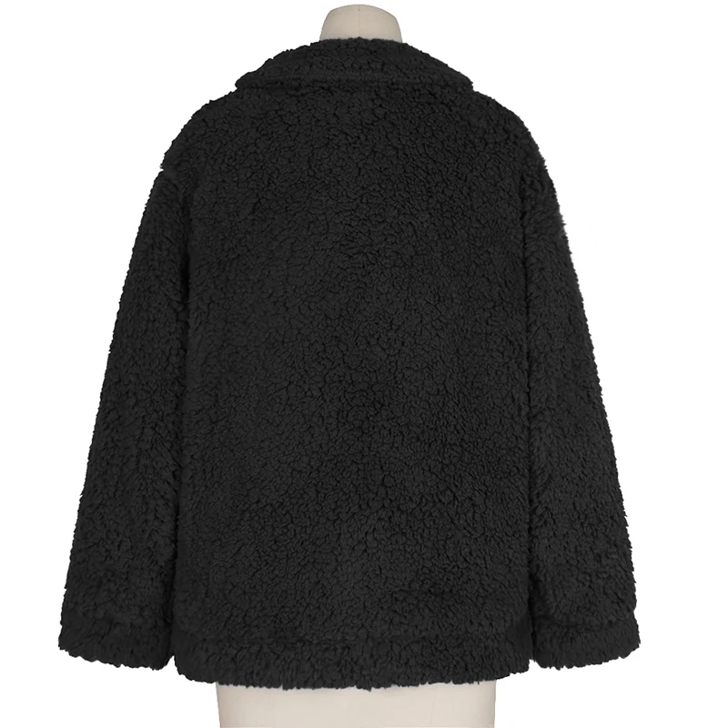 Зимнее теплое пальто из искусственного меха для женщин, отложной воротник, топы с длинными рукавами, карманы, молния, пальто, повседневное пальто из овечьей шерсти, куртки
