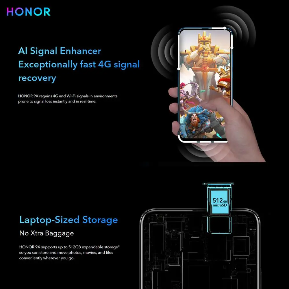 Глобальная версия смартфона Honor 9x 6 59 дюймов с Полноразмерным экраном 48 МП тройные