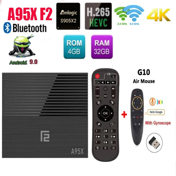 4G 32G G10 A95X F2 4 ГБ 32 ГБ 64 Гб Смарт ТВ приставка Android 9,0 Amlogic S905X2 поддержка 1080p 4K Netflix youtube телеприставка медиаплеер - Цвет: 4G 32G G10