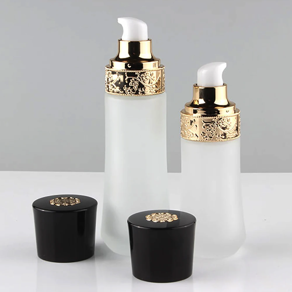 

Luxury Glass Container with Gold Collar 60ml,Frosted clear lotion bottle