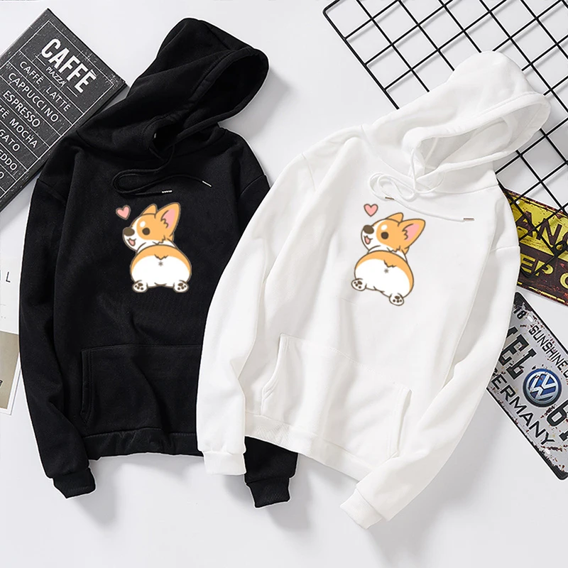  Autumn Cute Corgi Dog Women Sweatshirt Funny Animal Poleron Mujer Large Size Letter Printed Femme C